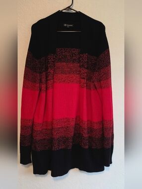 INC International Concepts Black and Red Ombre Open-Front Cardigan